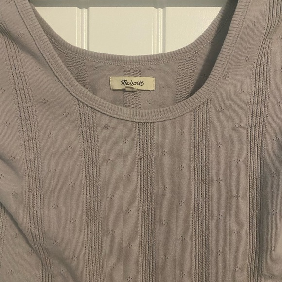 Madewell Grey Lilac Scoop Neck Pointelle Ribbed Tee - Picture 5 of 11